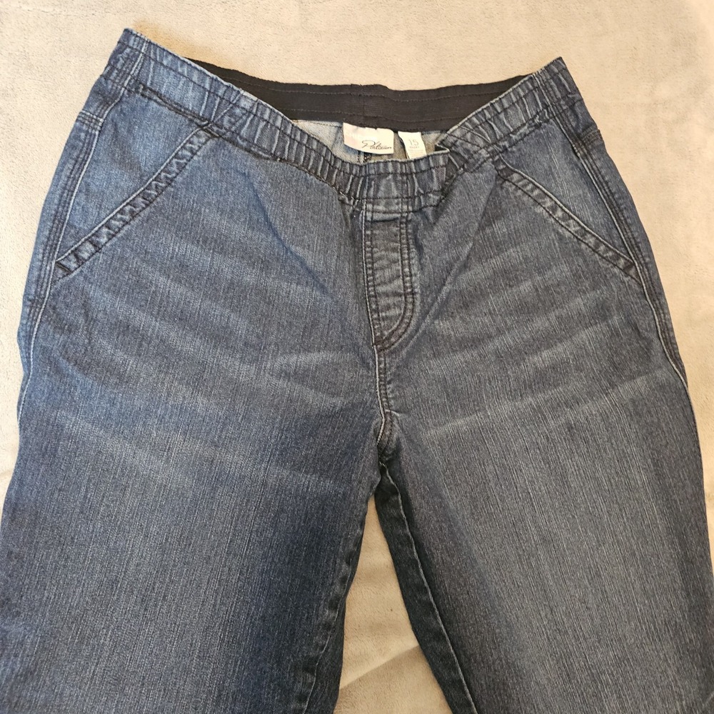 Y2K Chico's Platinum Pull On Trouser Flare Jeans 12 Short High Waisted Boho Chic - Picture 3 of 5